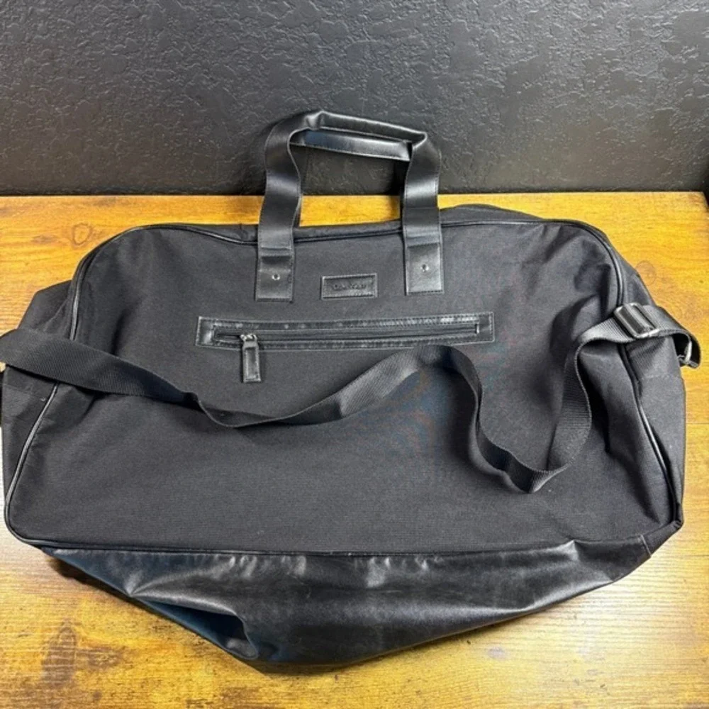 Calvin‎ Klein Black Canvas Faux Leather Duffle Bag Unisex Large
